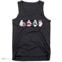 Funny Ghost Book Reading Halloween Books Lover Teacher Tank Top thumb 0