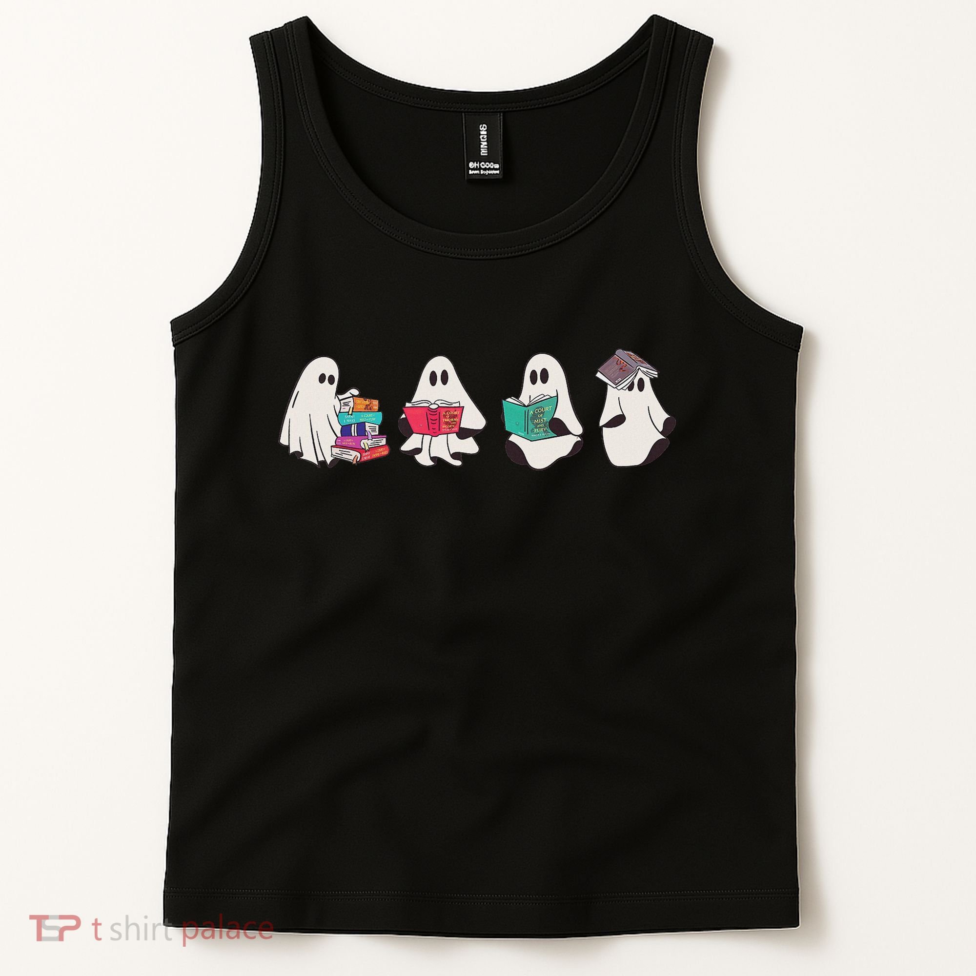 Funny Ghost Book Reading Halloween Books Lover Teacher Tank Top