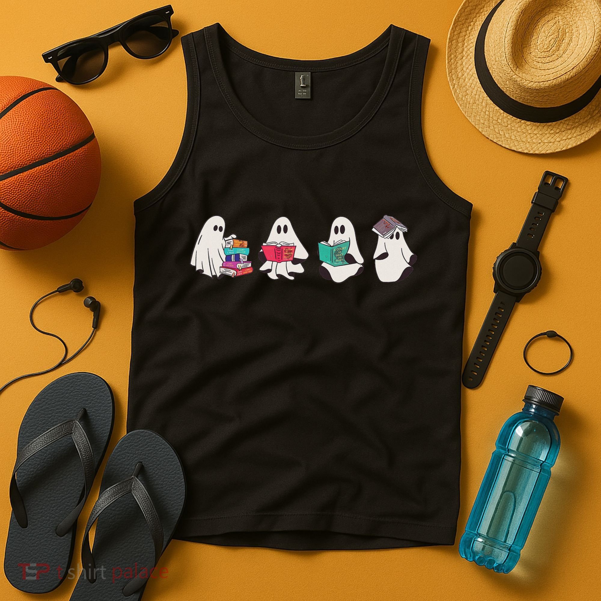 Funny Ghost Book Reading Halloween Books Lover Teacher Tank Top