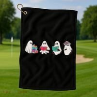 Funny Ghost Book Reading Halloween Books Lover Teacher Golf Towel thumb 1
