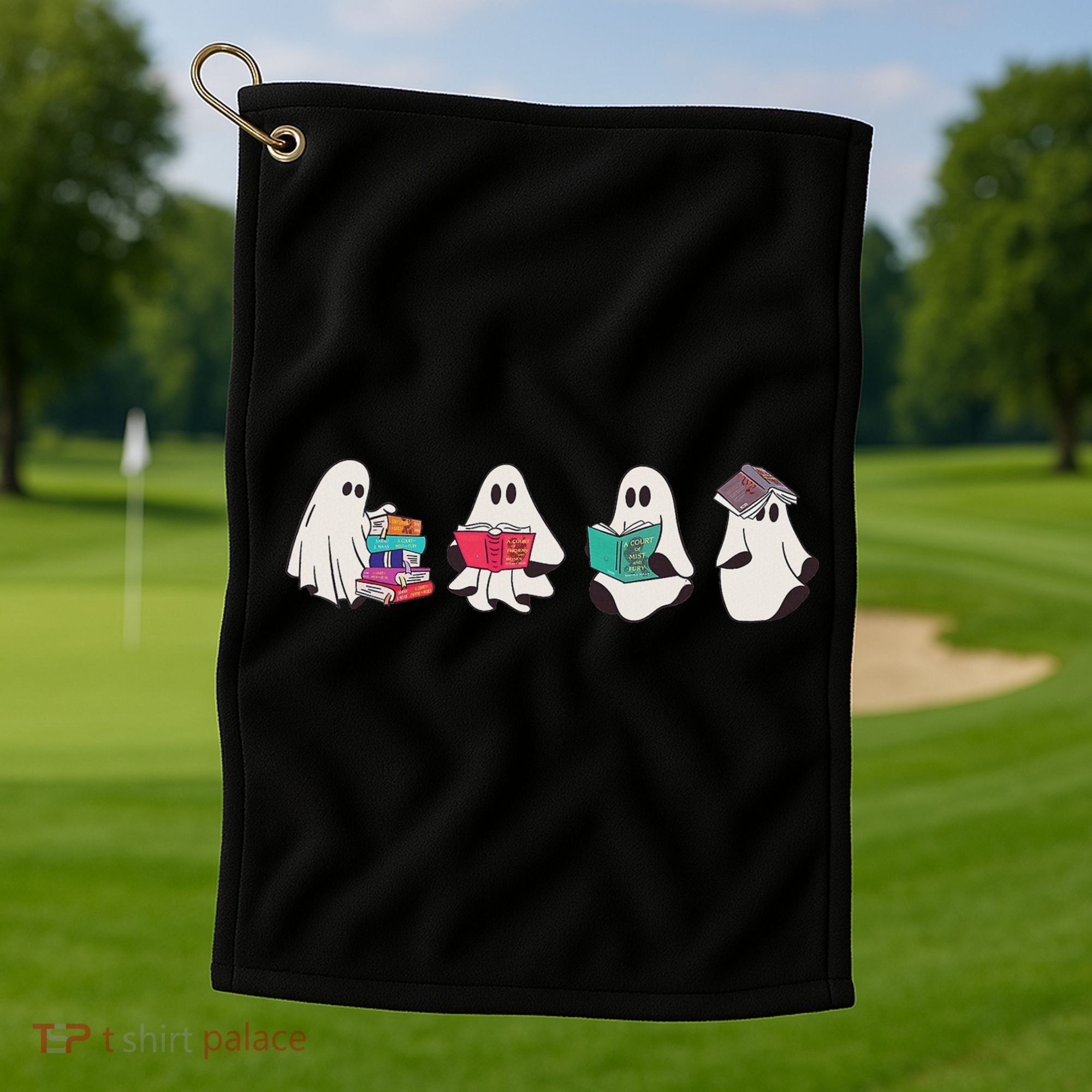 Funny Ghost Book Reading Halloween Books Lover Teacher Golf Towel