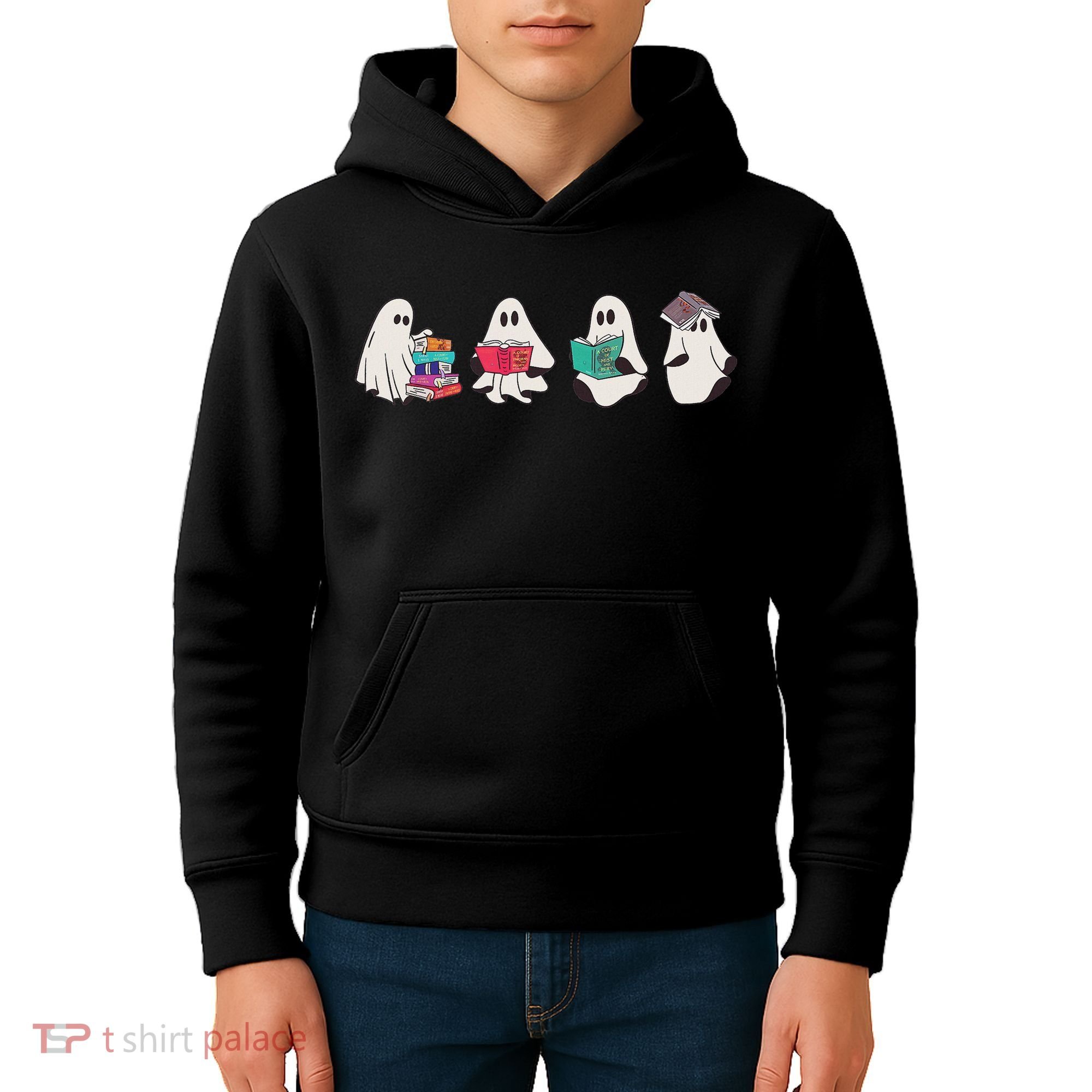 Funny Ghost Book Reading Halloween Books Lover Teacher Kids Hoodie