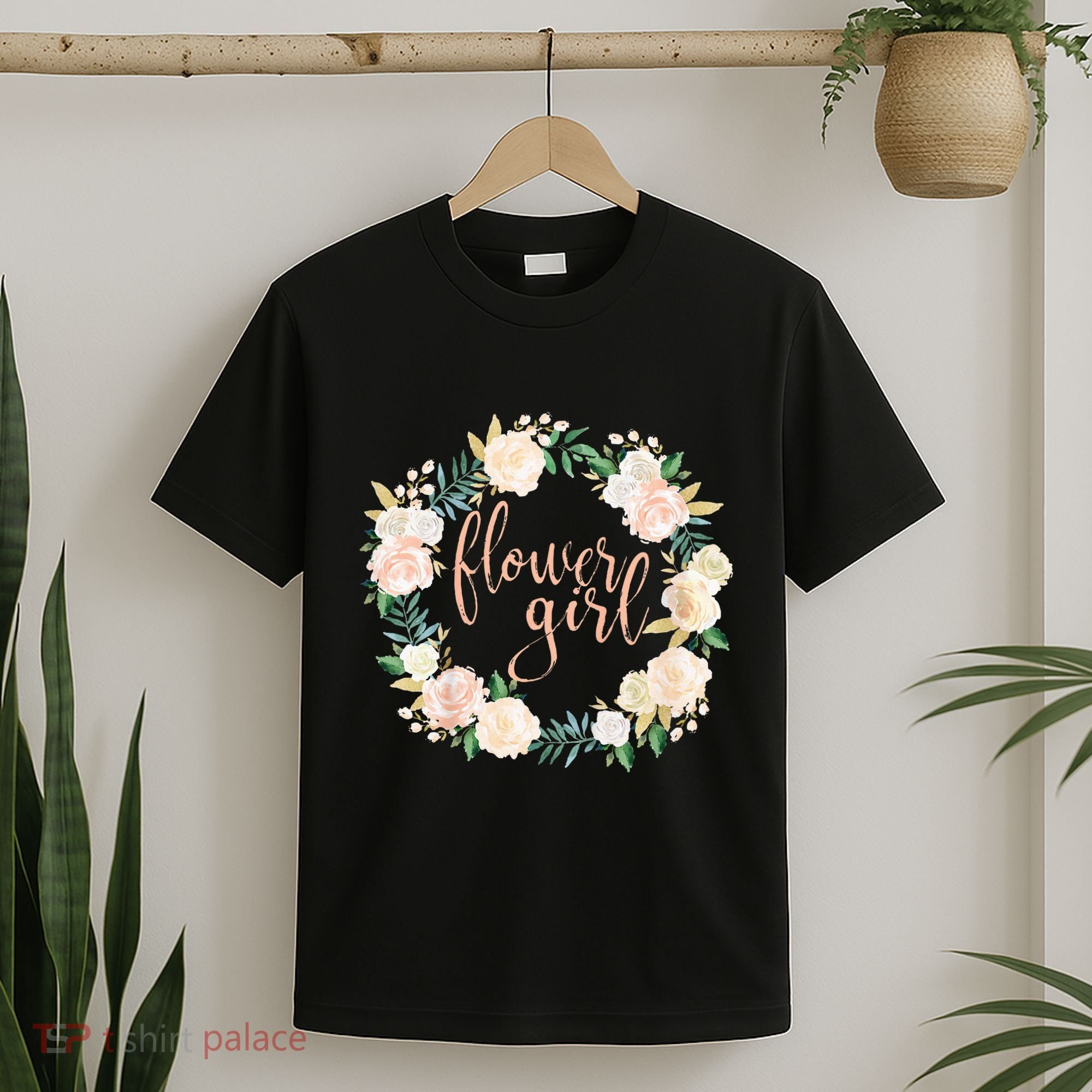 Flower Girl Blush Floral Wreath Wedding T-Shirt