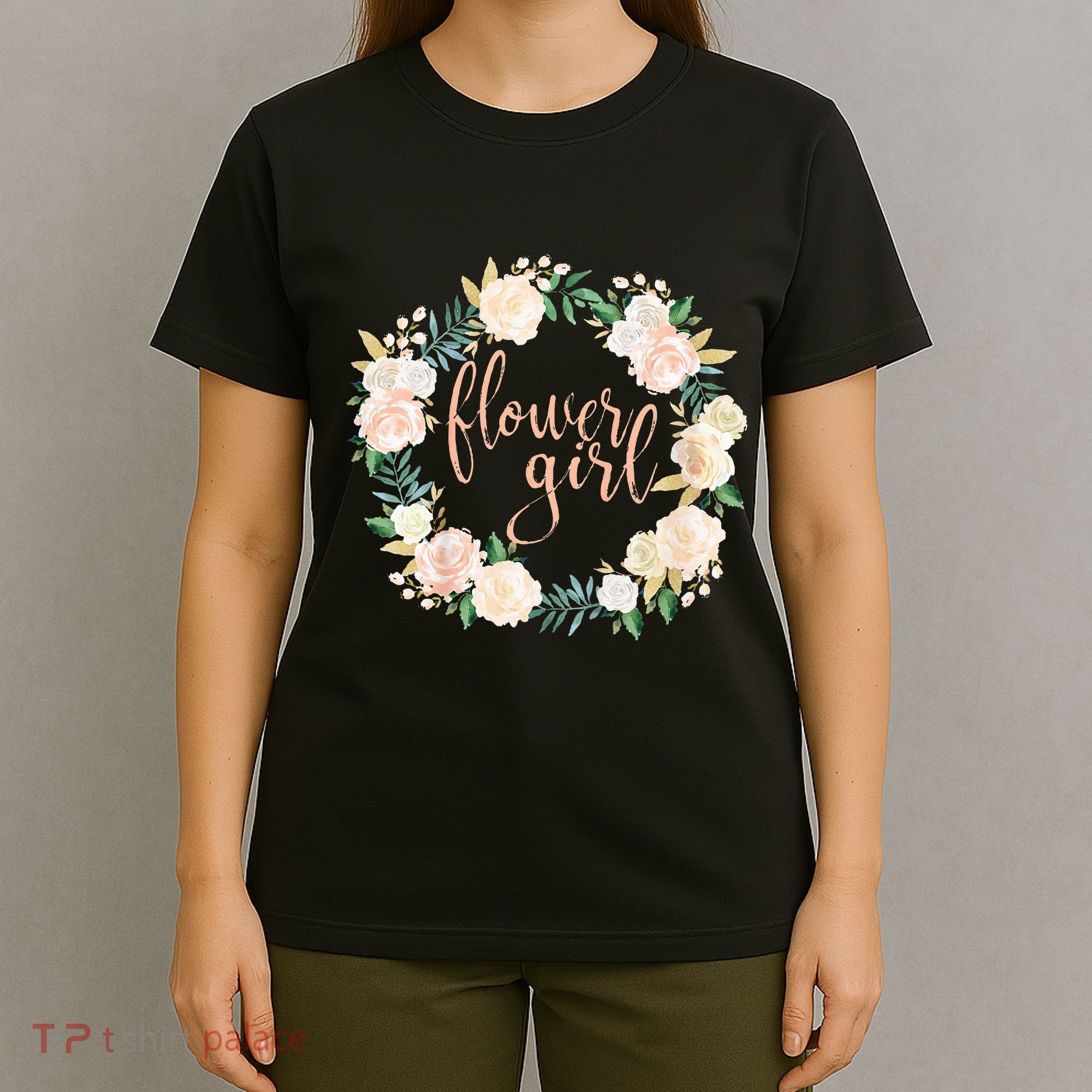 Flower Girl Blush Floral Wreath Wedding T-Shirt