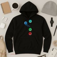 Four Groovy Buttons Blue Cat Funny Halloween Hoodie thumb 3