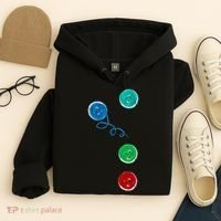 Four Groovy Buttons Blue Cat Funny Halloween Hoodie thumb 4
