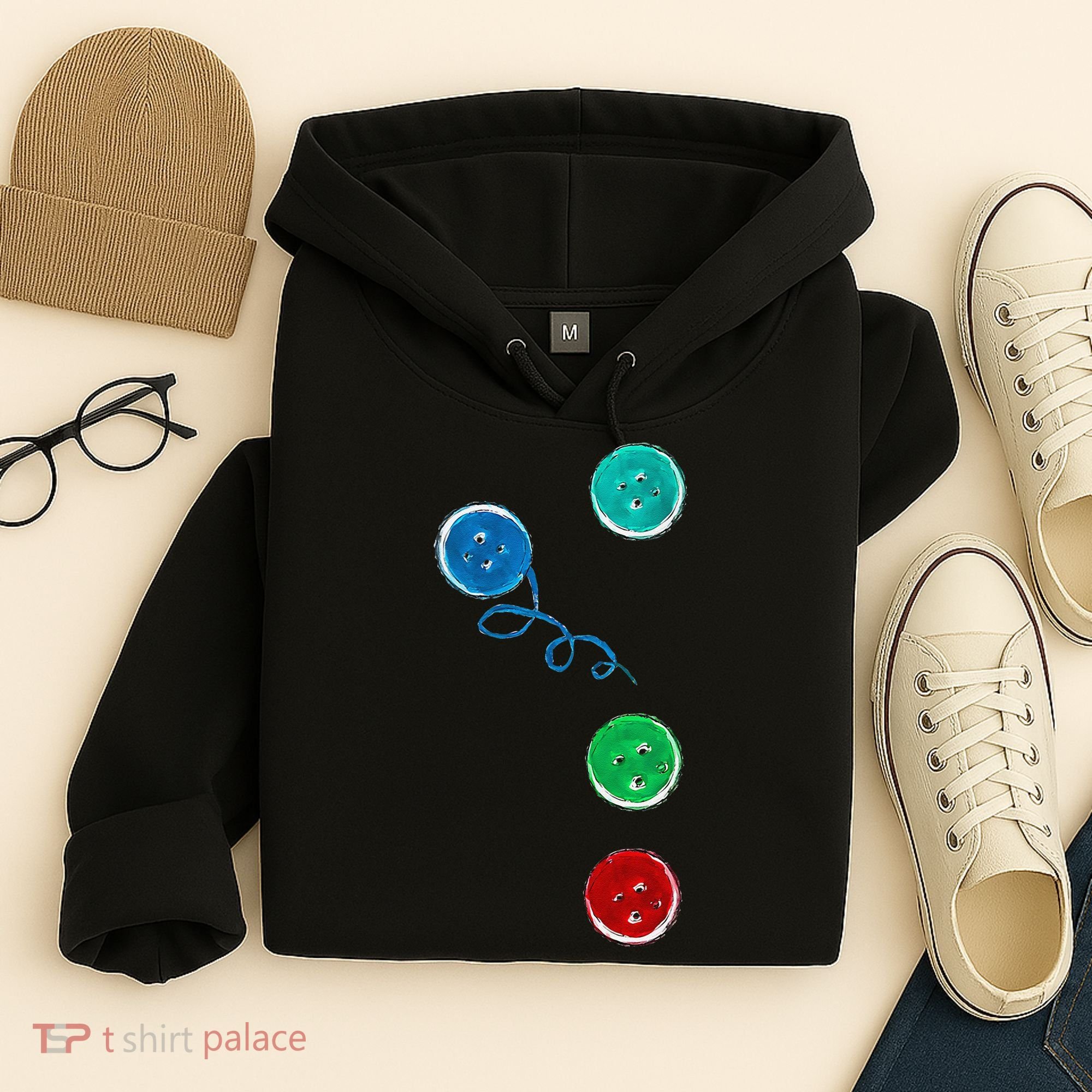 Four Groovy Buttons Blue Cat Funny Halloween Hoodie