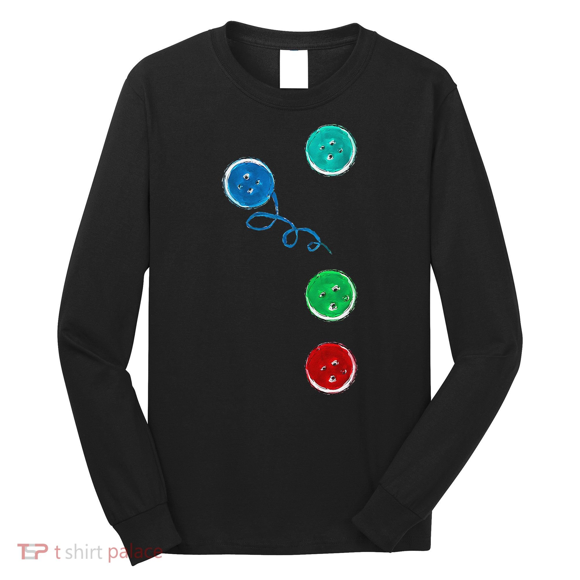 Four Groovy Buttons Blue Cat Funny Halloween Long Sleeve Shirt