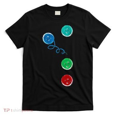 Four Groovy Buttons Blue Cat Funny Halloween T-Shirt