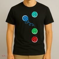 Four Groovy Buttons Blue Cat Funny Halloween T-Shirt thumb 3