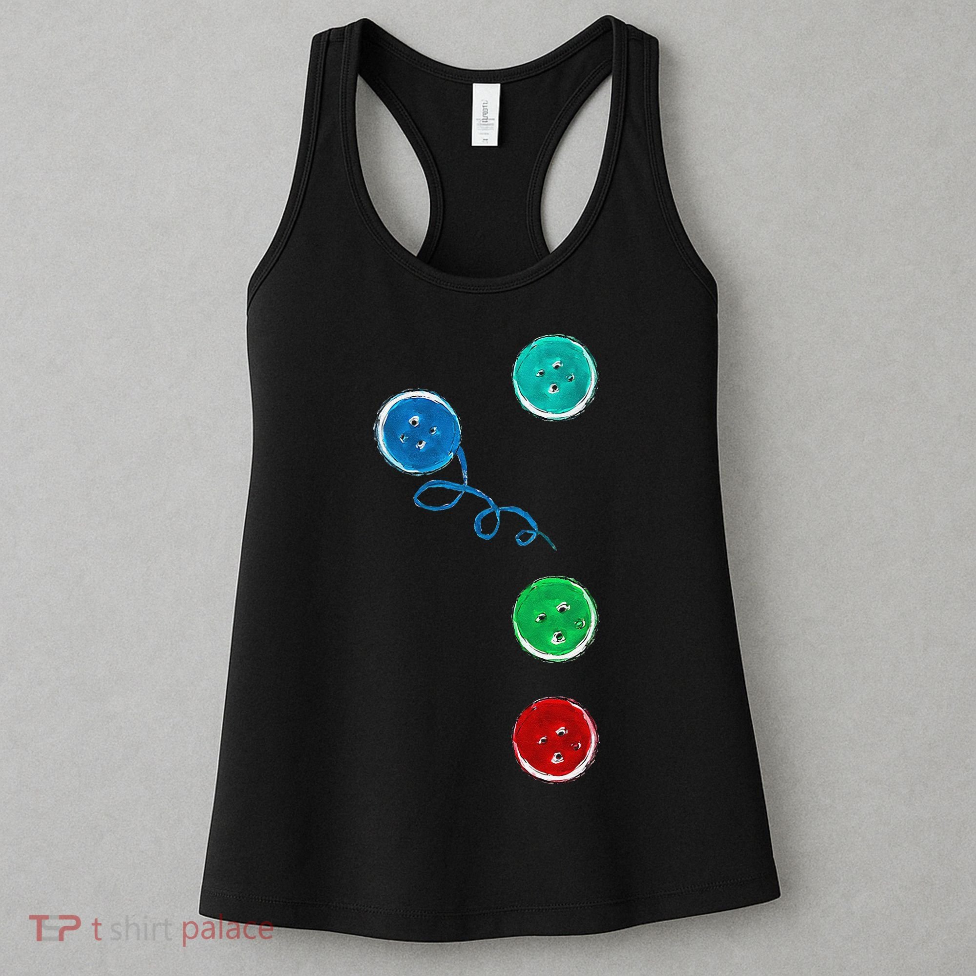 Four Groovy Buttons Blue Cat Funny Halloween Women's Tank Top