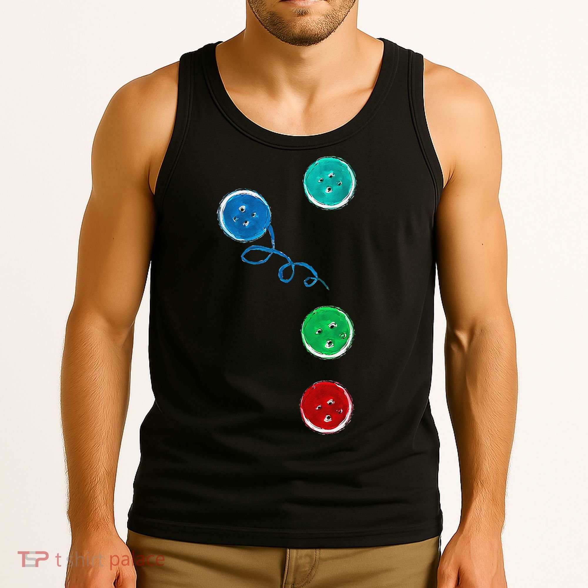 Four Groovy Buttons Blue Cat Funny Halloween Tank Top