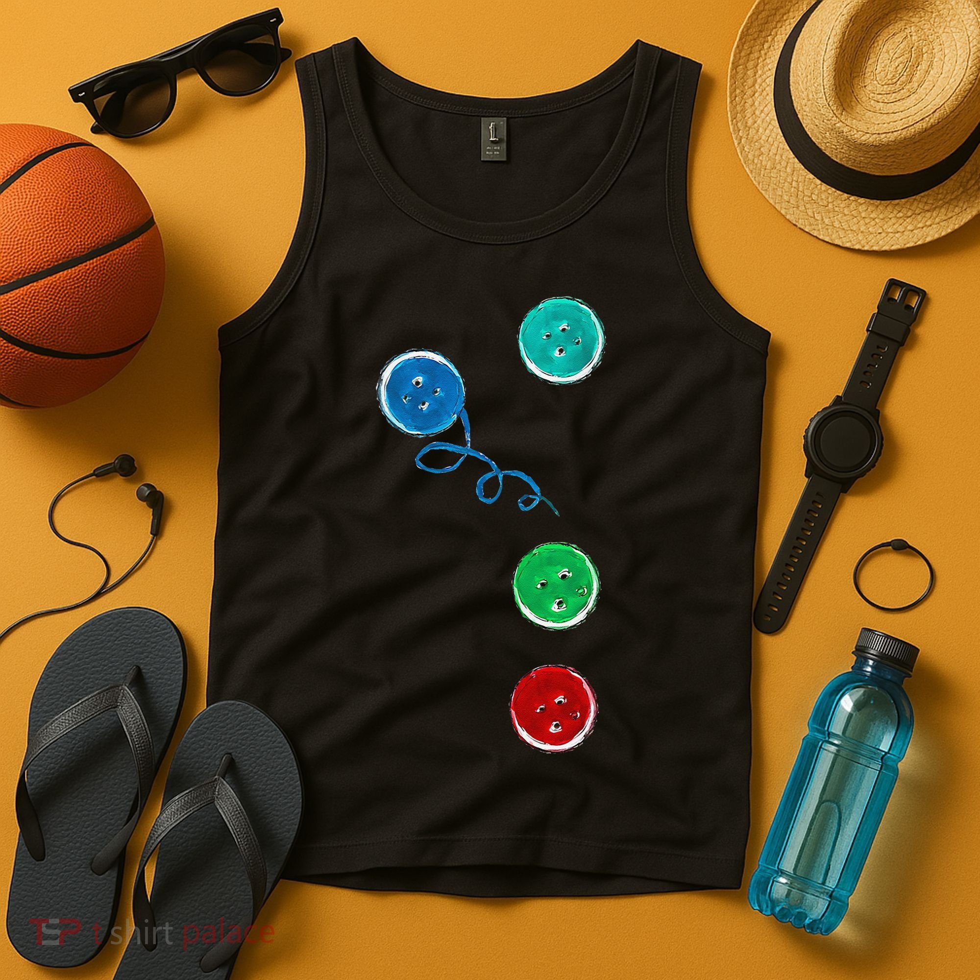 Four Groovy Buttons Blue Cat Funny Halloween Tank Top