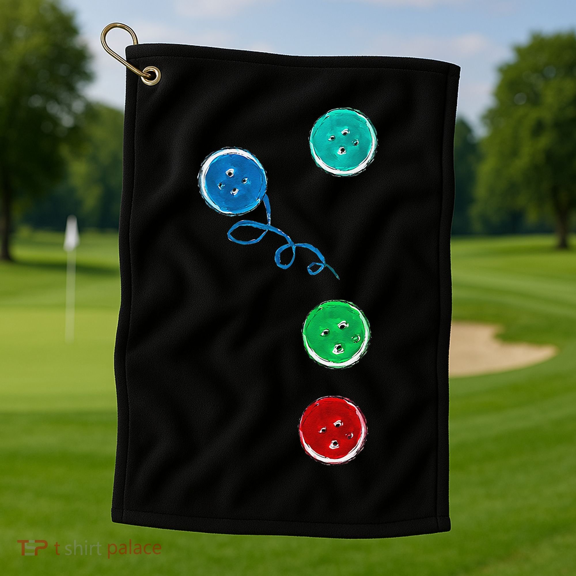 Four Groovy Buttons Blue Cat Funny Halloween Golf Towel