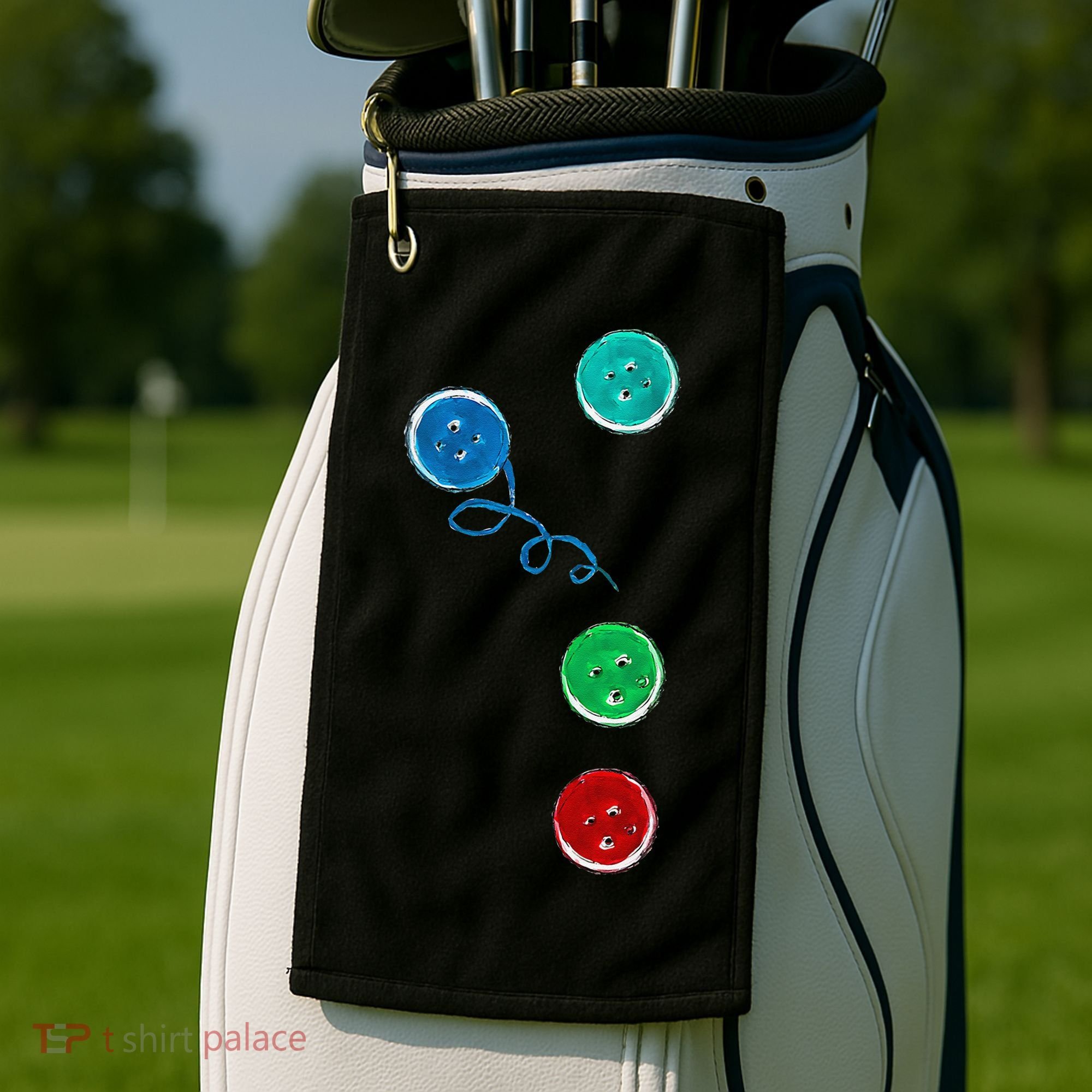 Four Groovy Buttons Blue Cat Funny Halloween Golf Towel