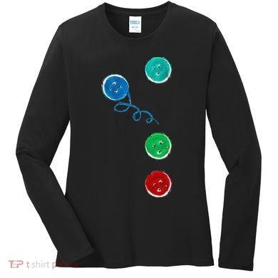 Four Groovy Buttons Blue Cat Funny Halloween Women's Long Sleeve Shirt