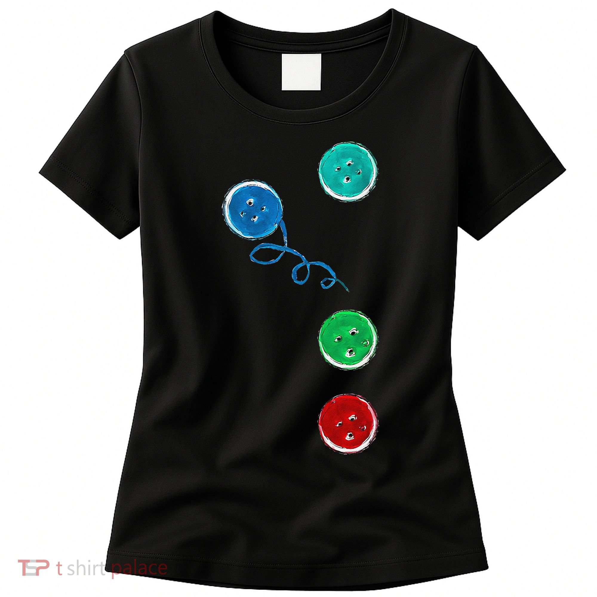 Four Groovy Buttons Blue Cat Funny Halloween Women's T-Shirt