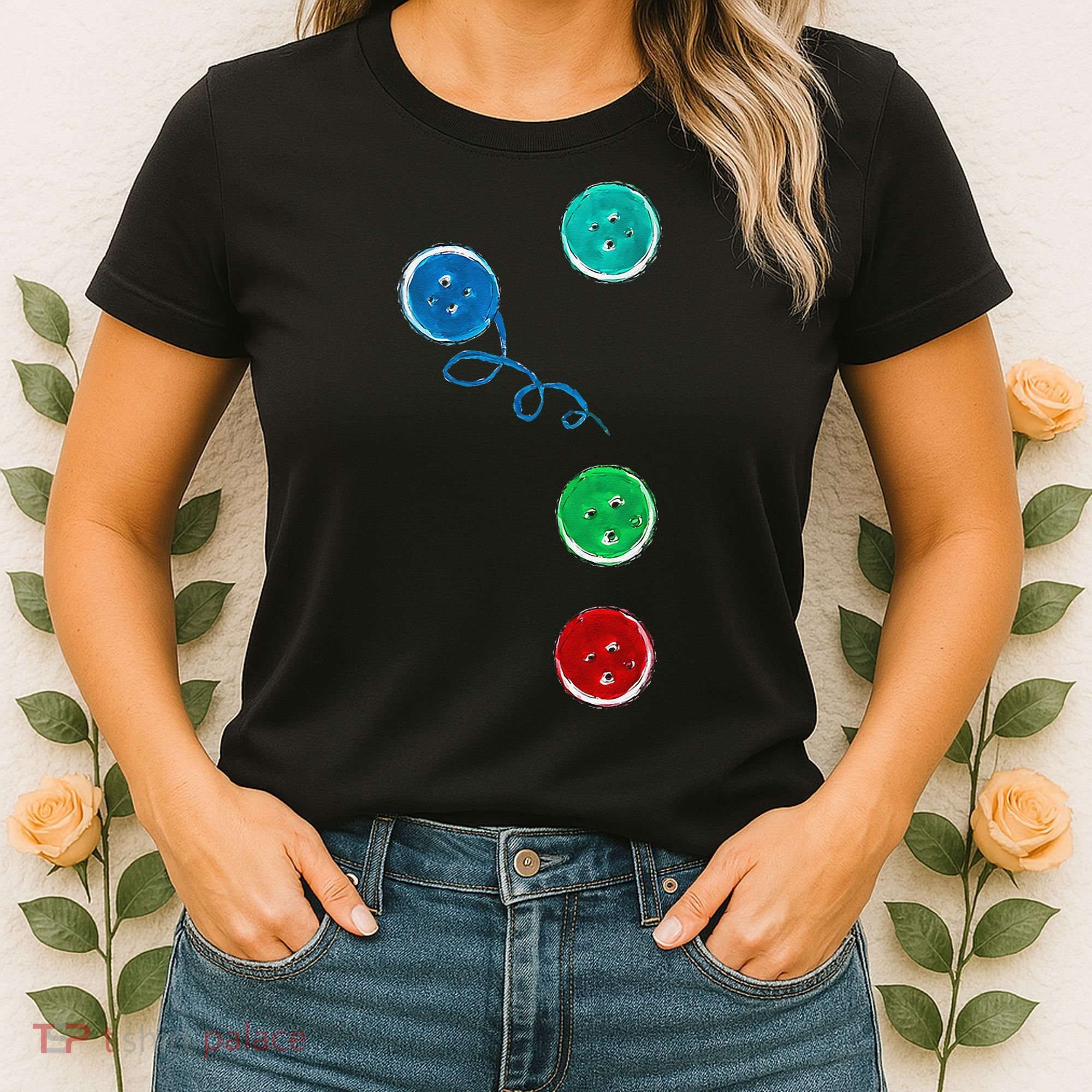 Four Groovy Buttons Blue Cat Funny Halloween Women's T-Shirt