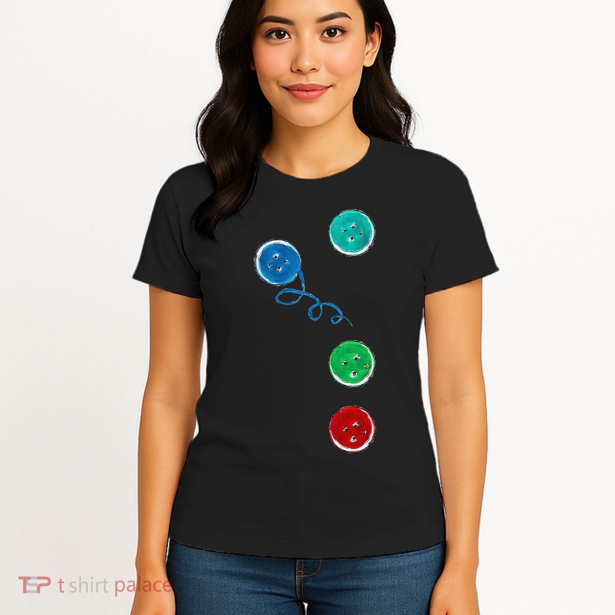 Four Groovy Buttons Blue Cat Funny Halloween Women's T-Shirt