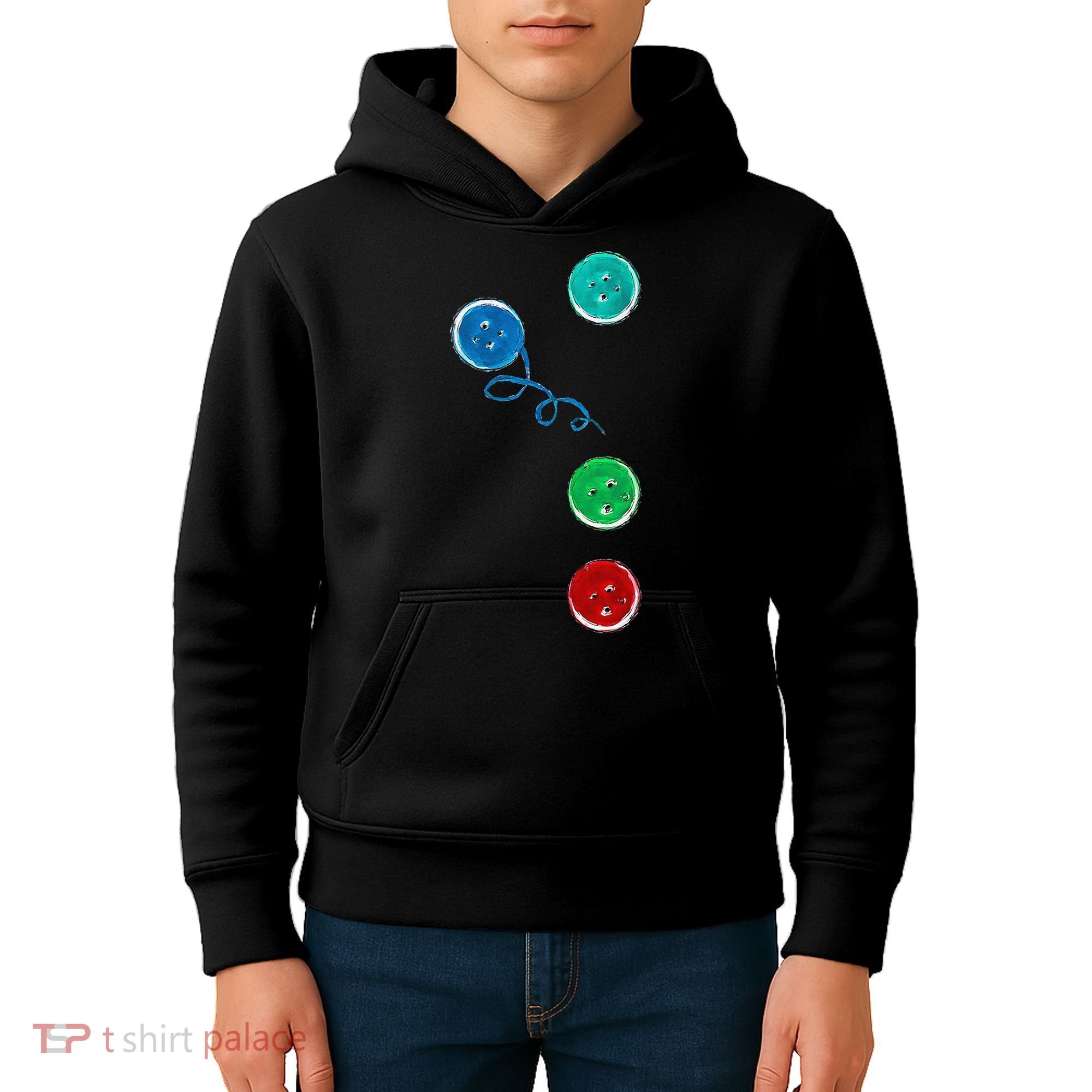 Four Groovy Buttons Blue Cat Funny Halloween Kids Hoodie