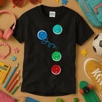 Four Groovy Buttons Blue Cat Funny Halloween Kids T-Shirt thumb 3