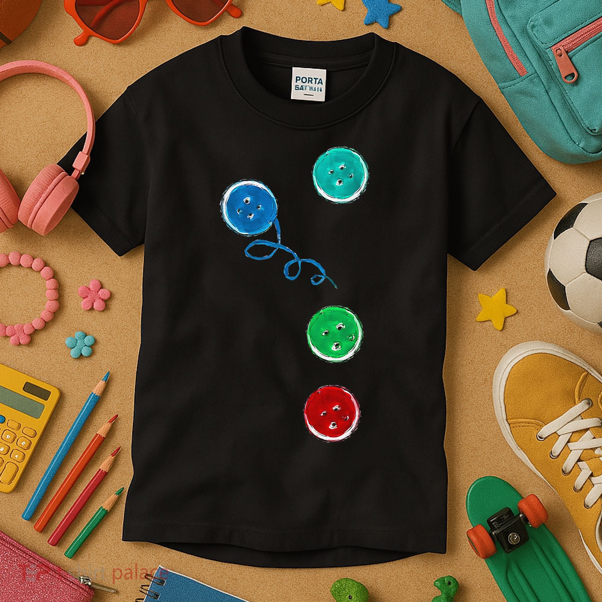Four Groovy Buttons Blue Cat Funny Halloween Kids T-Shirt