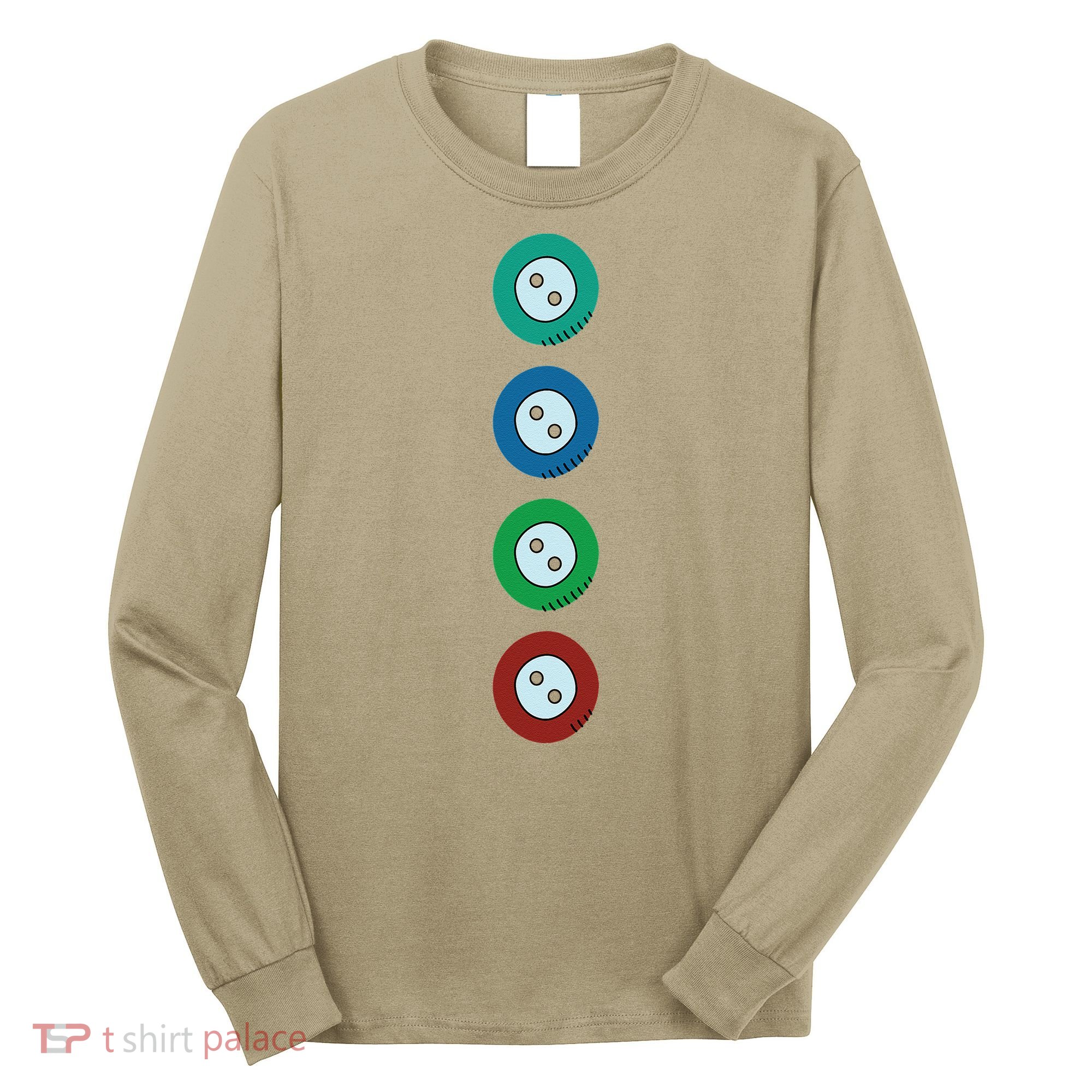 Four Groovy Buttons Blue Cat Funny Halloween Long Sleeve Shirt