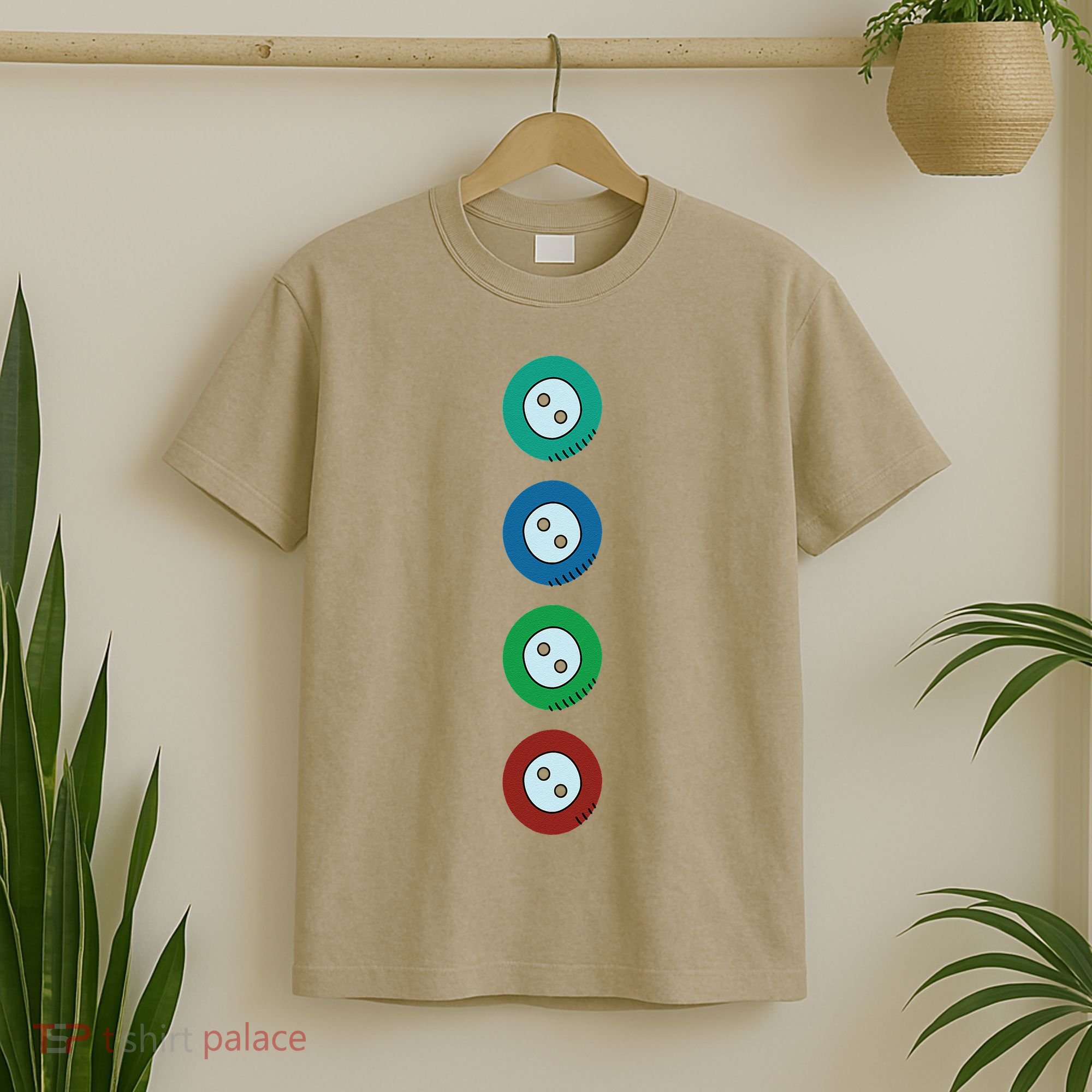 Four Groovy Buttons Blue Cat Funny Halloween T-Shirt