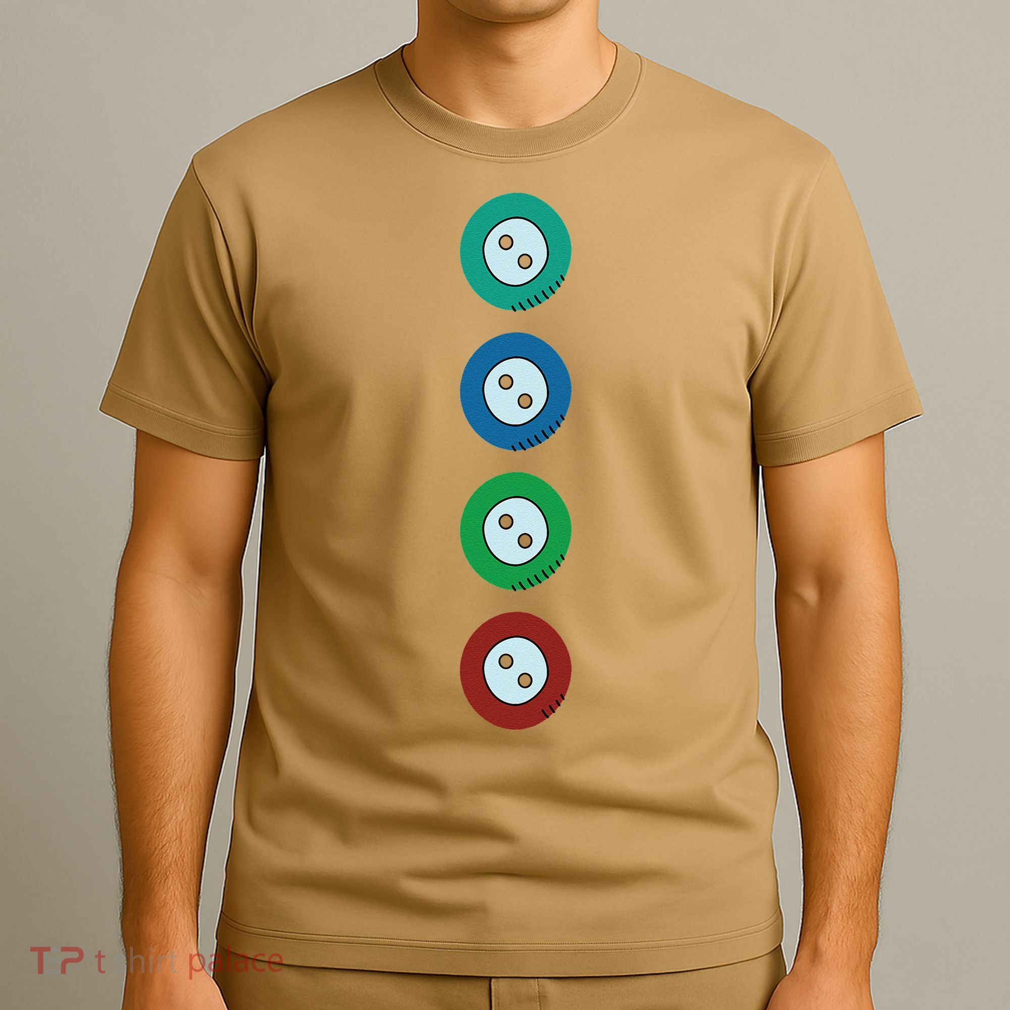 Four Groovy Buttons Blue Cat Funny Halloween T-Shirt