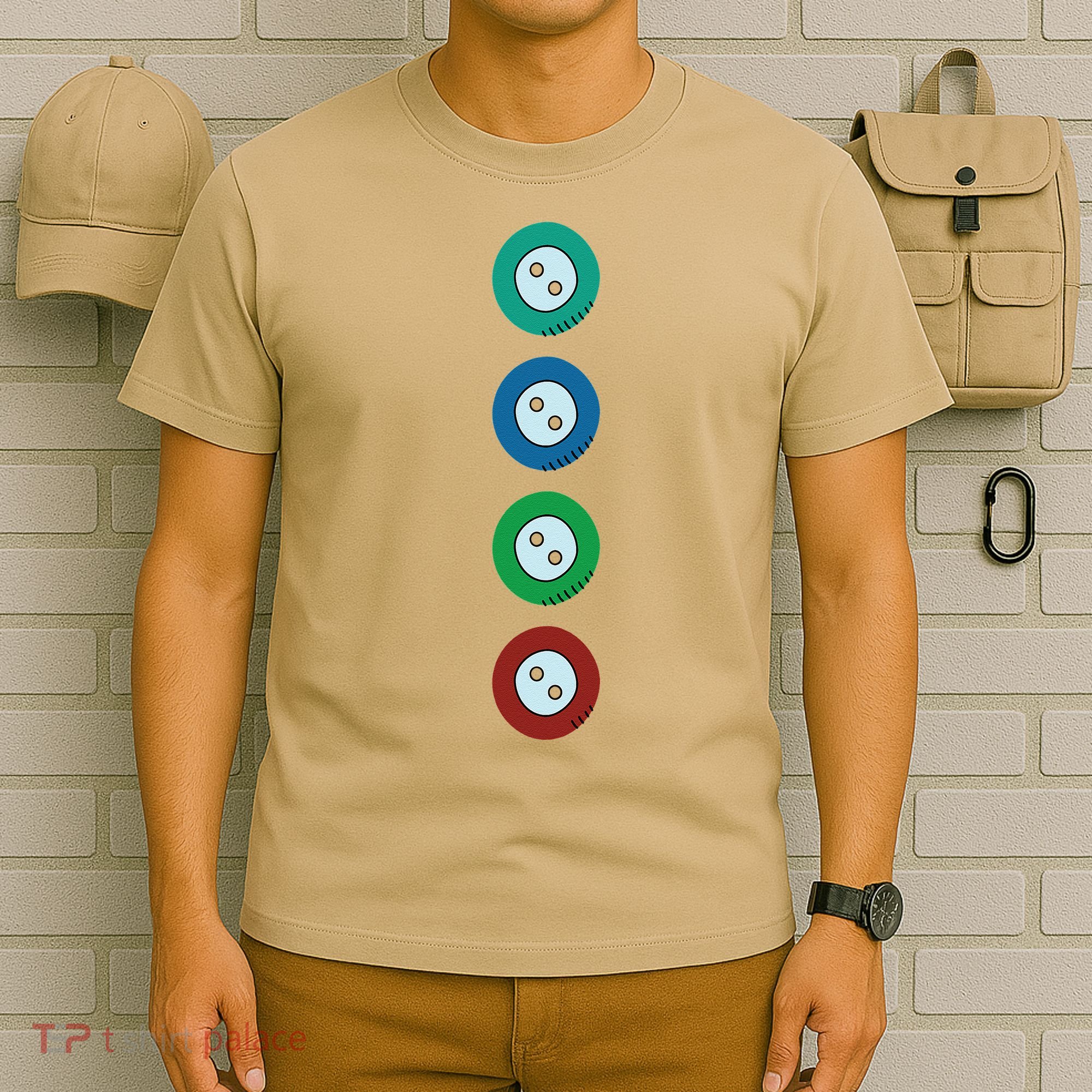 Four Groovy Buttons Blue Cat Funny Halloween T-Shirt