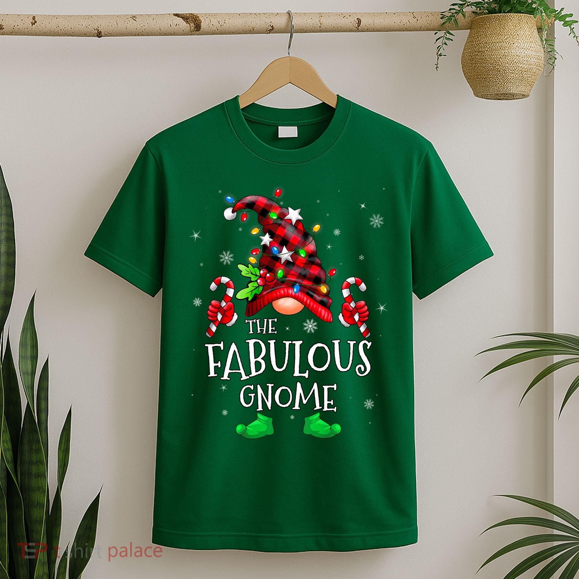 Fabulous Gnome Buffalo Plaid Matching Family Christmas T-Shirt