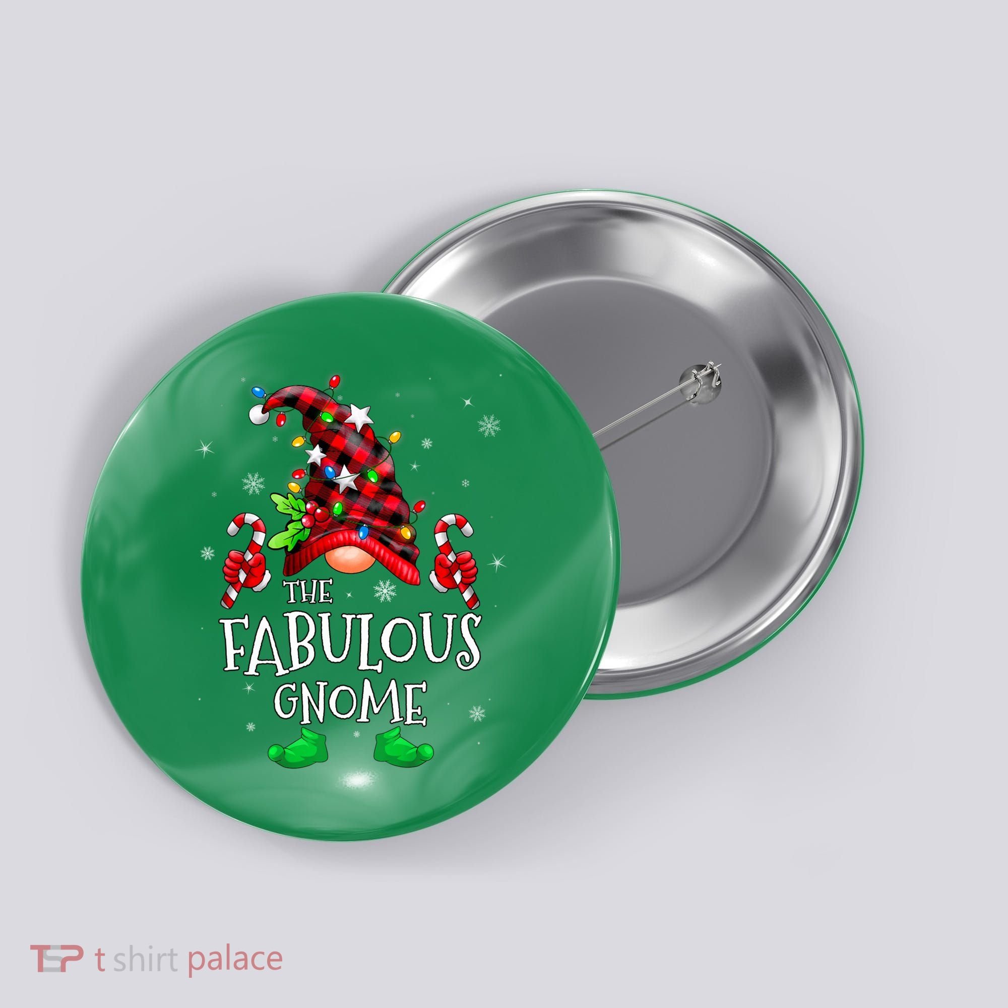 Fabulous Gnome Buffalo Plaid Matching Family Christmas Button