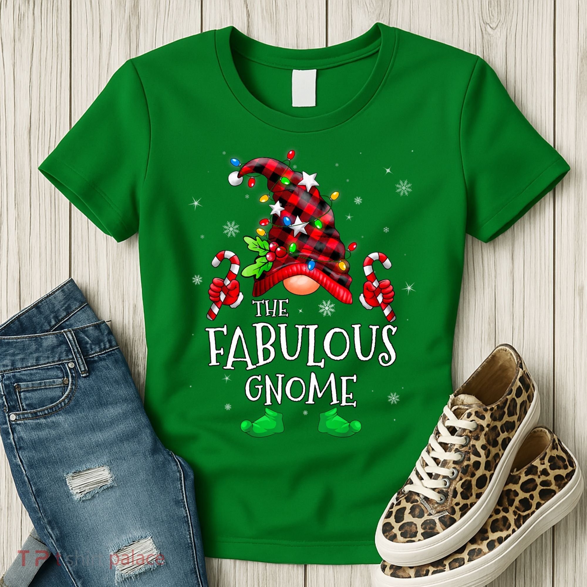 Fabulous Gnome Buffalo Plaid Matching Family Christmas Women's T-Shirt