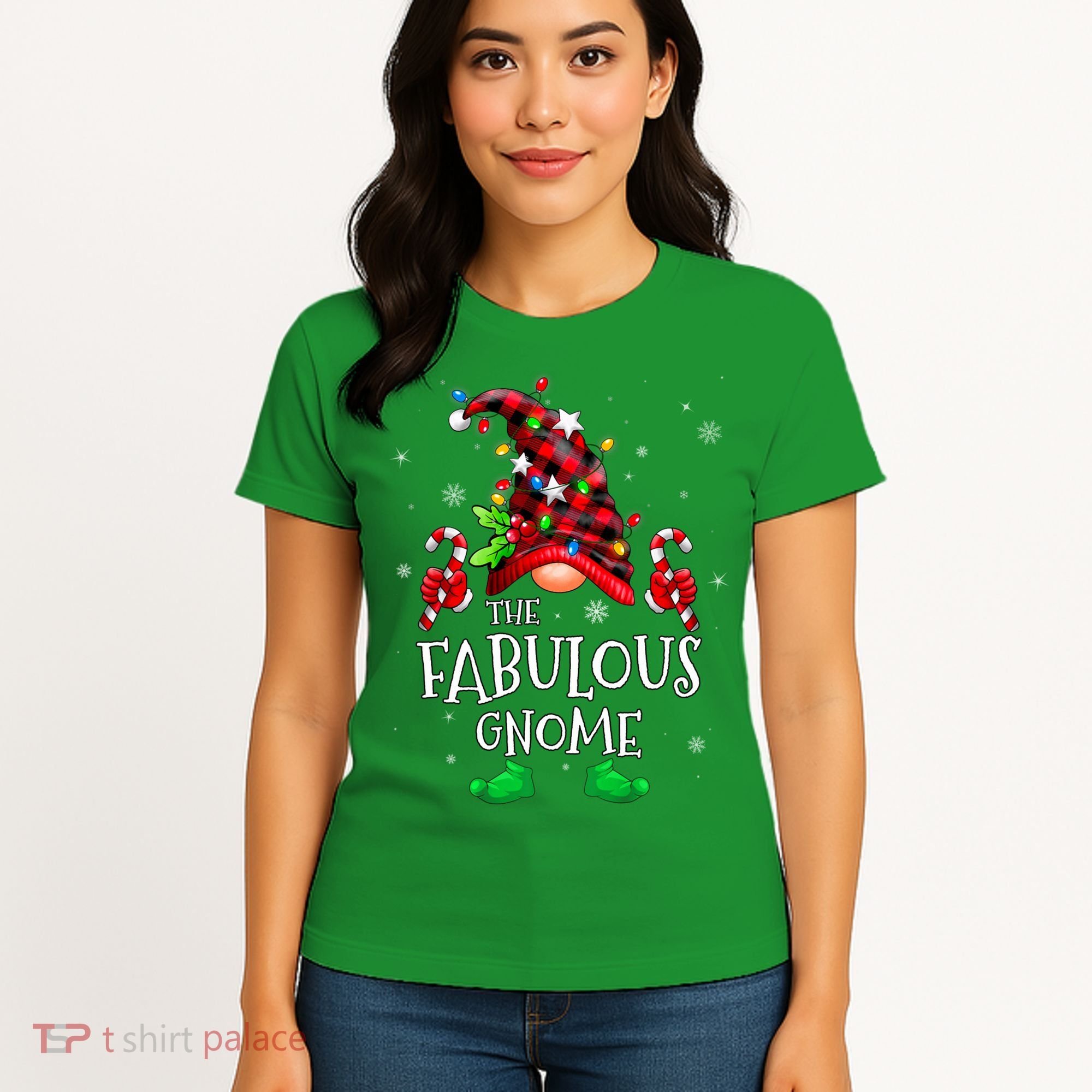Fabulous Gnome Buffalo Plaid Matching Family Christmas Women's T-Shirt
