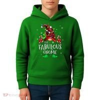 Fabulous Gnome Buffalo Plaid Matching Family Christmas Kids Hoodie thumb 4