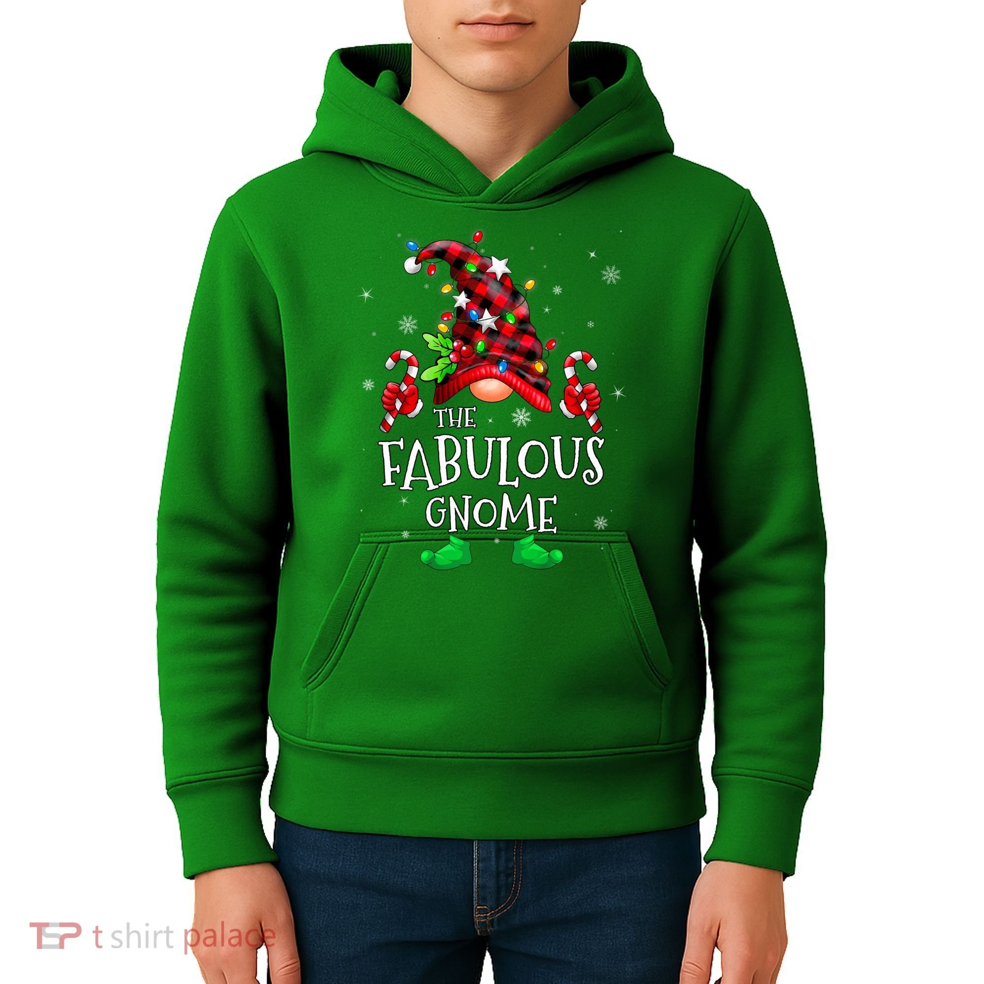 Fabulous Gnome Buffalo Plaid Matching Family Christmas Kids Hoodie