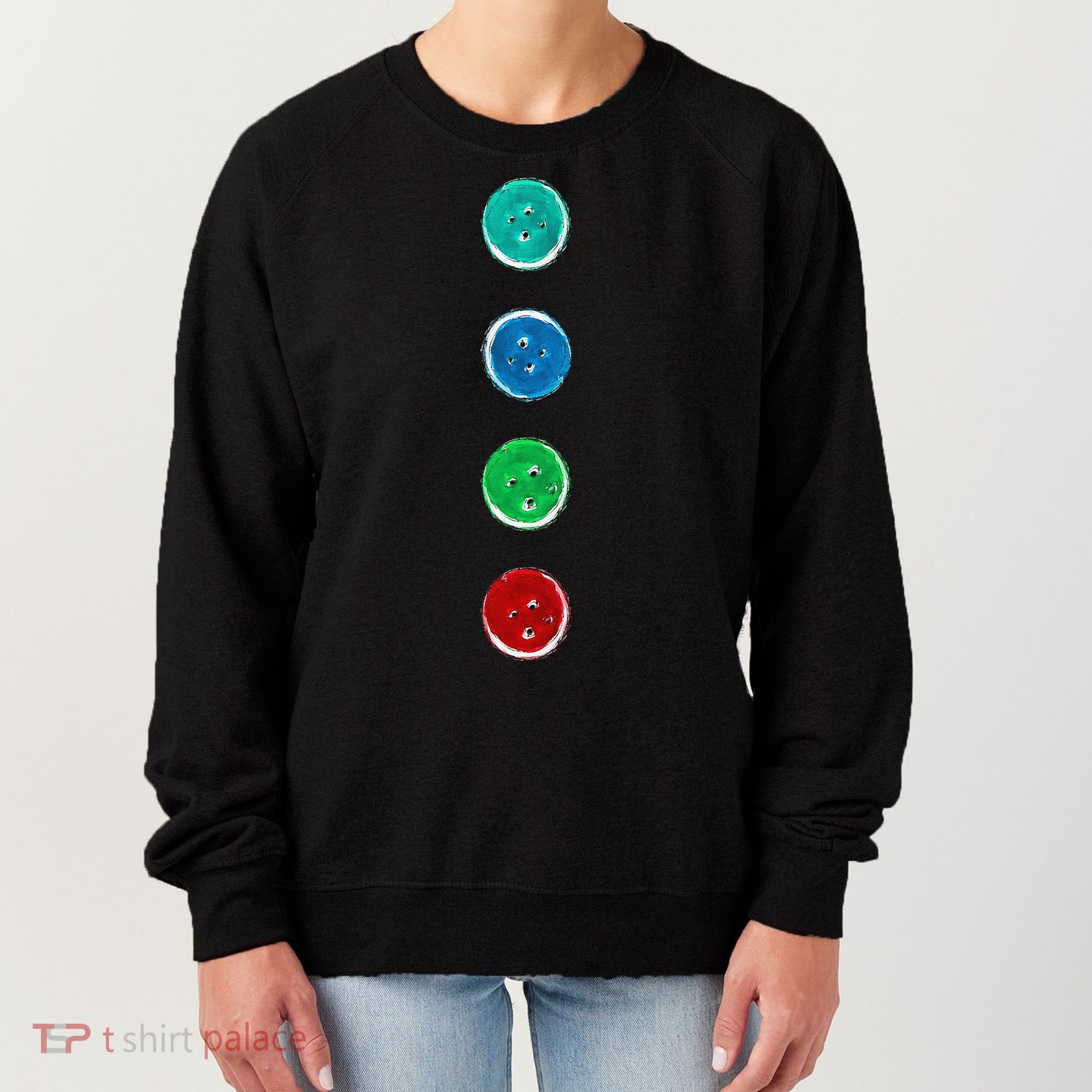Four Groovy Buttons Blue Cat Funny Halloween Custom Women's Sweatshirt