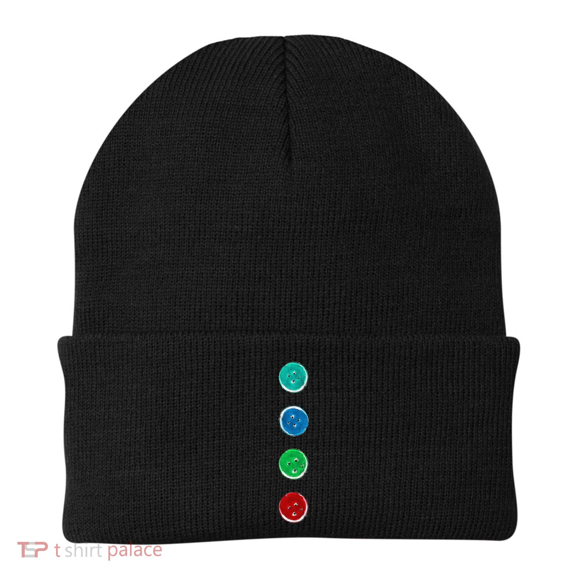 Four Groovy Buttons Blue Cat Funny Halloween Custom Beanie