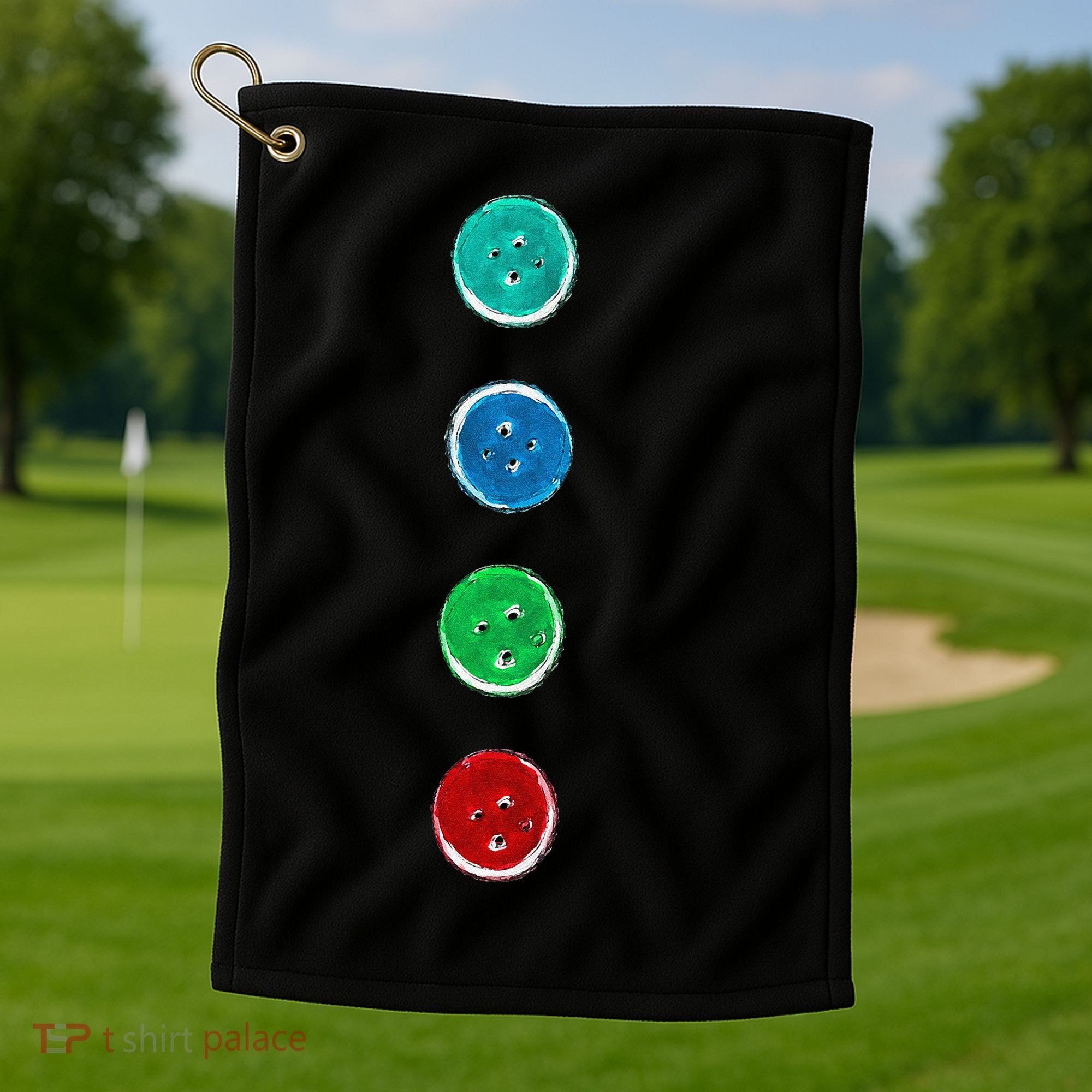 Four Groovy Buttons Blue Cat Funny Halloween Custom Golf Towel