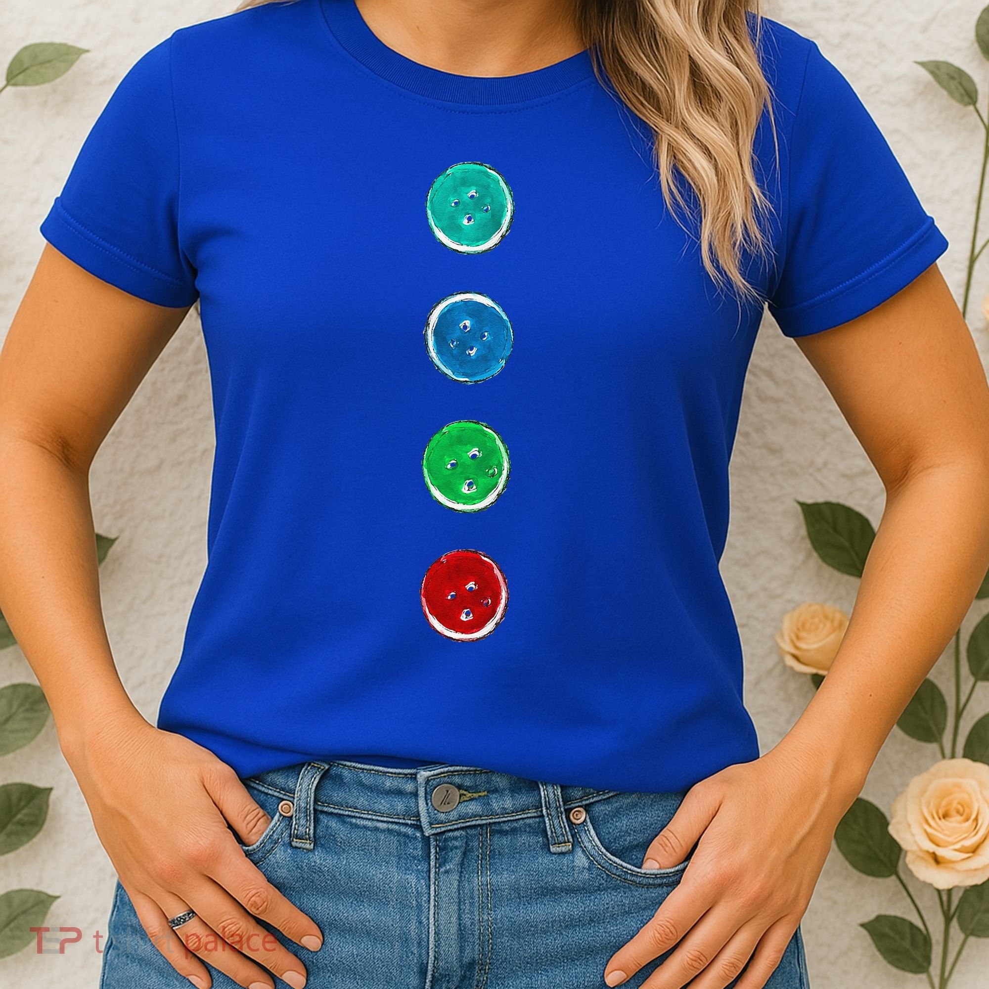 Four Groovy Buttons Blue Cat Funny Halloween Custom Women's T-Shirt