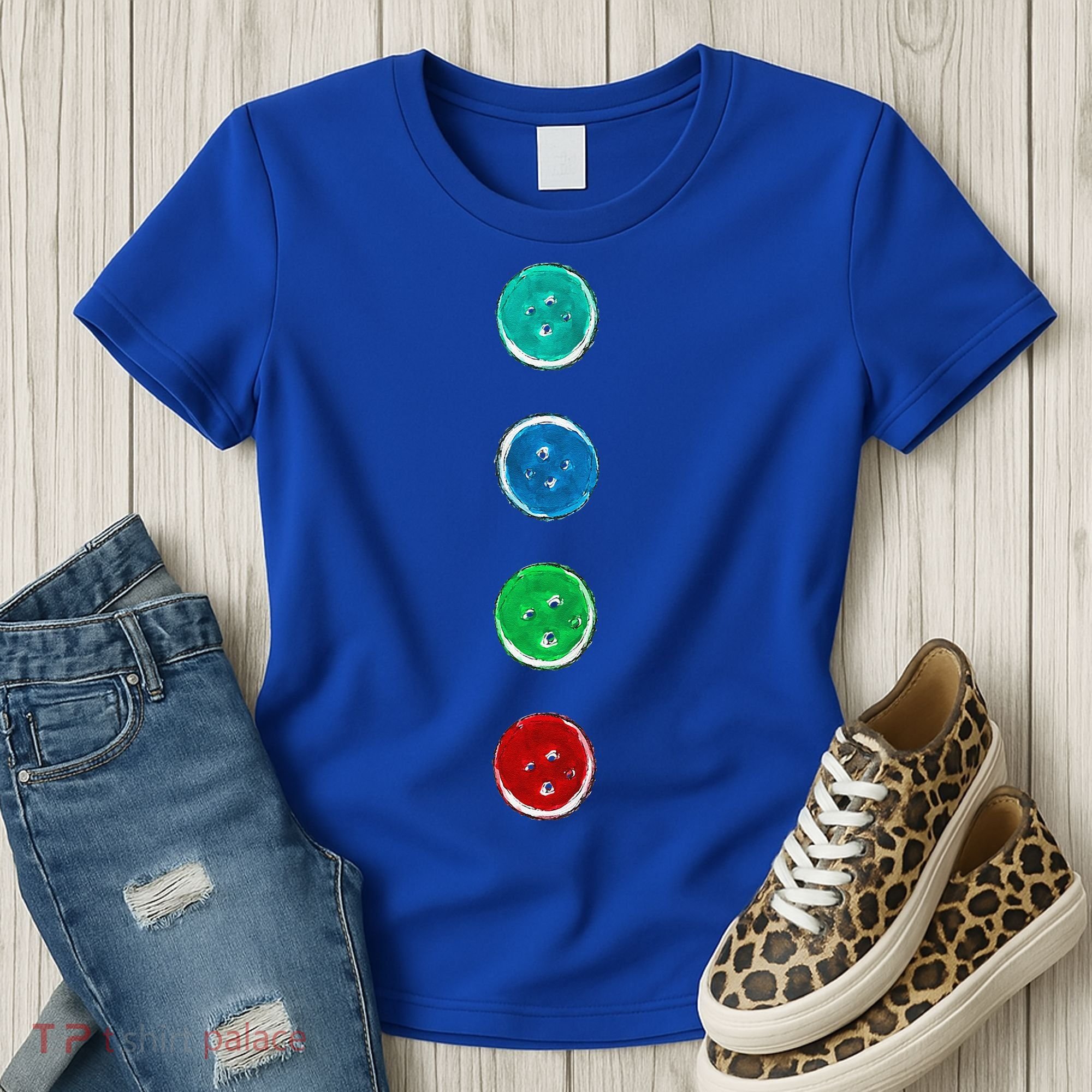 Four Groovy Buttons Blue Cat Funny Halloween Custom Women's T-Shirt