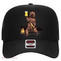Funny Grizzly Bear Drinking Beer Camp Fire Woods Outdoor Gift Hat thumb 0