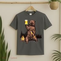 Funny Grizzly Bear Drinking Beer Camp Fire Woods Outdoor Gift T-Shirt thumb 2