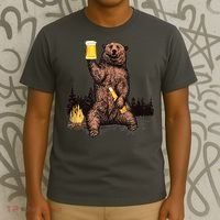 Funny Grizzly Bear Drinking Beer Camp Fire Woods Outdoor Gift T-Shirt thumb 3