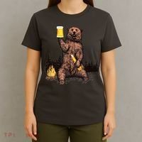 Funny Grizzly Bear Drinking Beer Camp Fire Woods Outdoor Gift T-Shirt thumb 4
