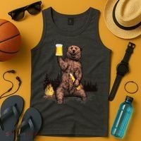 Funny Grizzly Bear Drinking Beer Camp Fire Woods Outdoor Gift Tank Top thumb 4