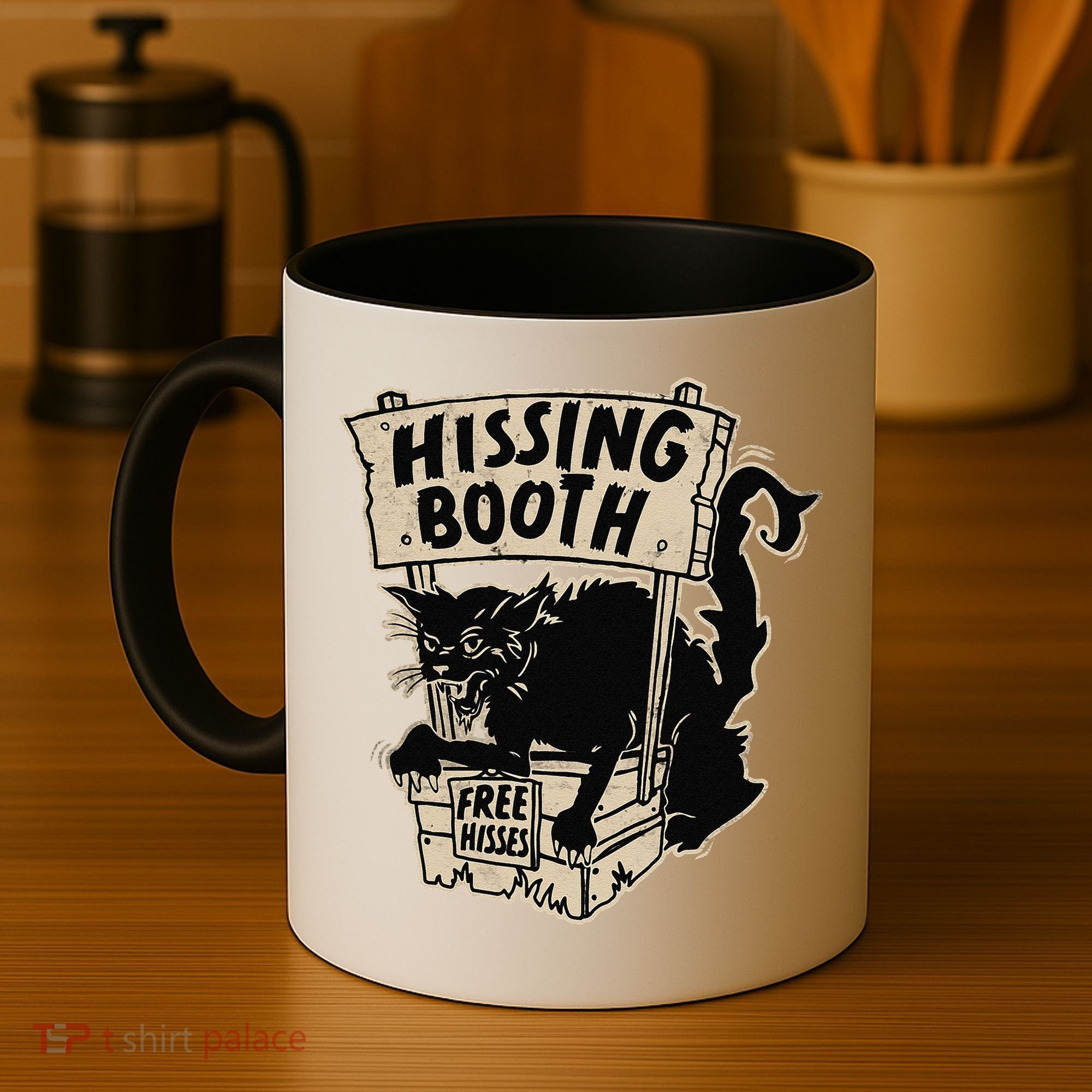 Funny Goth Black Cat Hissing Booth For Cat Moms & Cat Dads Coffee Mug