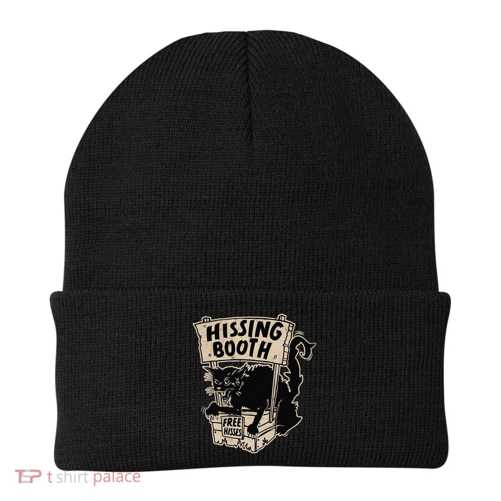 Funny Goth Black Cat Hissing Booth For Cat Moms & Cat Dads Beanie