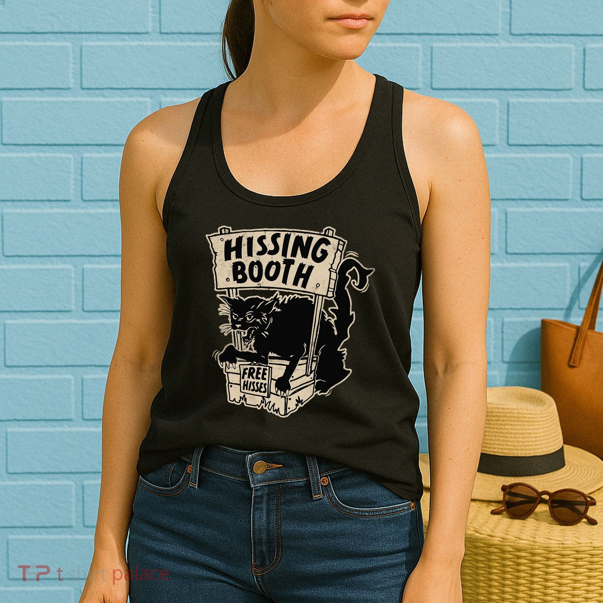 Funny Goth Black Cat Hissing Booth For Cat Moms & Cat Dads Women's Tank Top