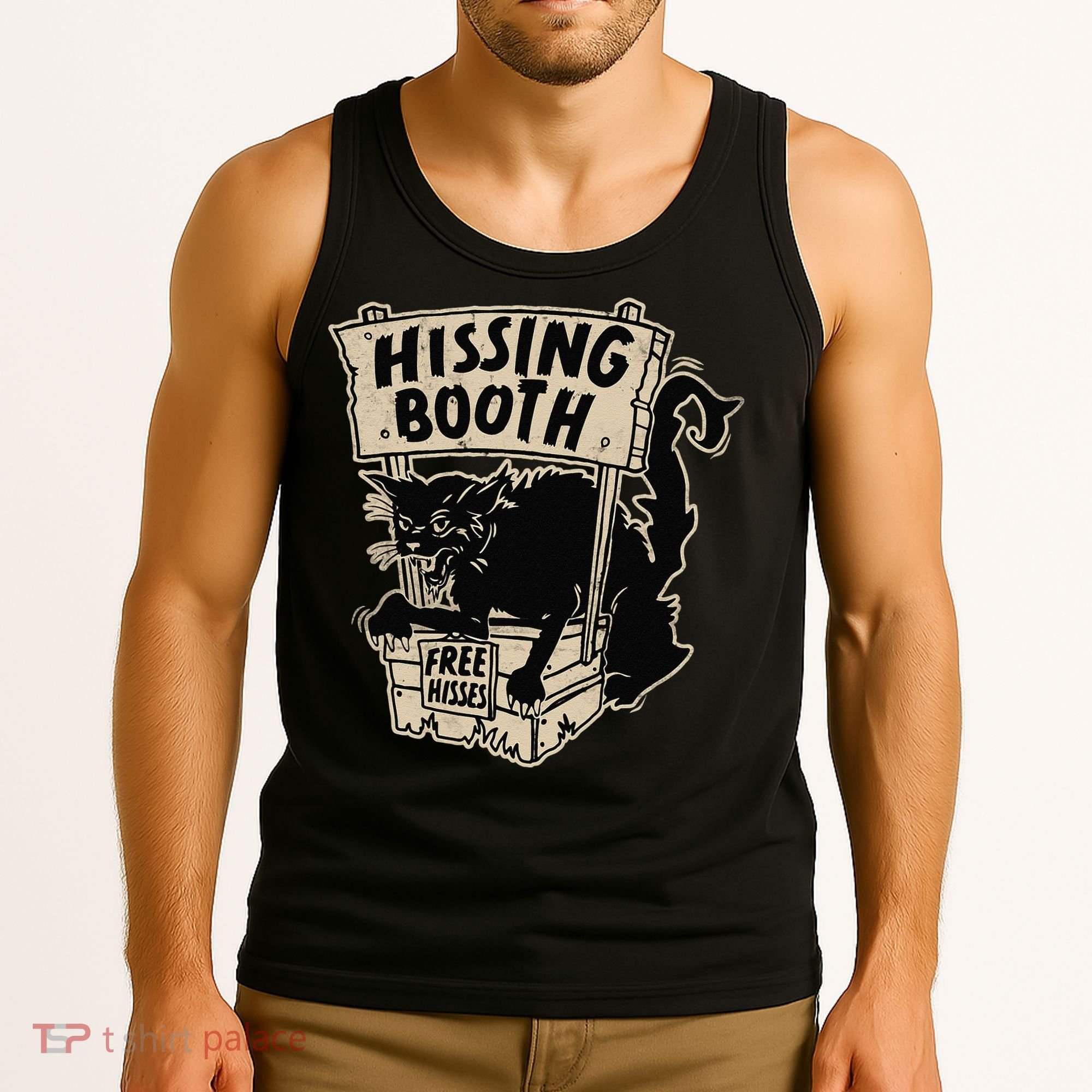 Funny Goth Black Cat Hissing Booth For Cat Moms & Cat Dads Tank Top